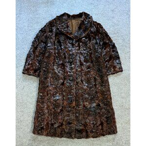 Vintage Brown Textured Mink Fur Coat with Silk Lining - L